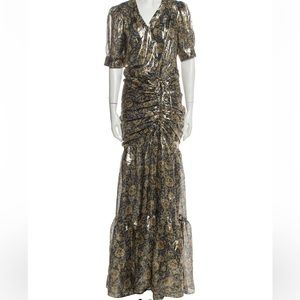 Veronica beard gold floral print maxi dress